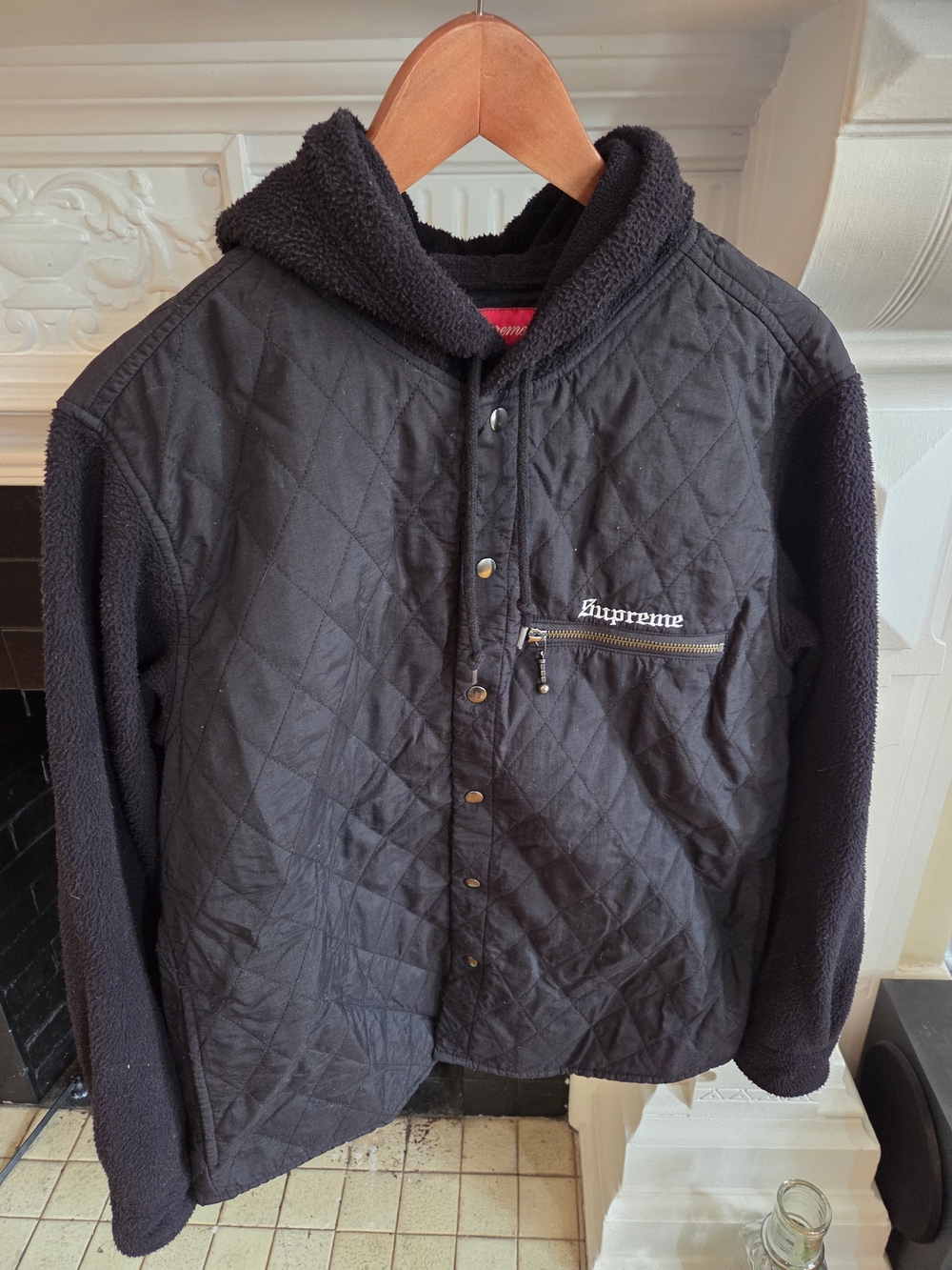 SUPREME Quilted fleece Snap Shirt jacket Medium BLK Men's